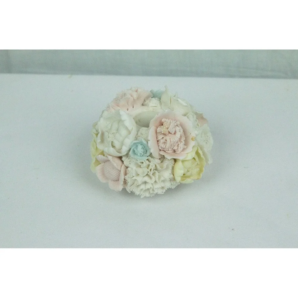 Vintage Ardalt Japan Verithin Bone China Floral Candle Holder Pastel Porcelain